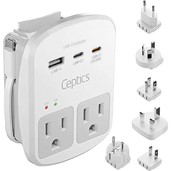 Universal Travel Adapter Kit USB USB C Outlet Plug for Europe UK Asia Phone - Picture 1 of 7